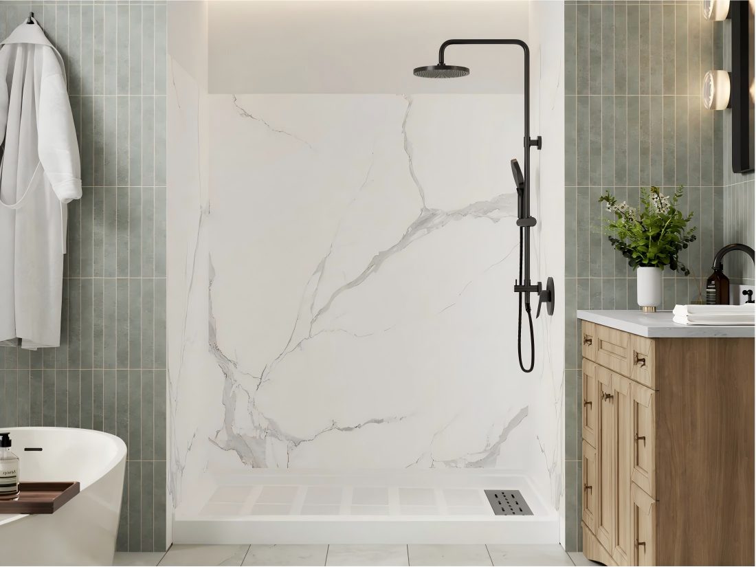 3-Piece Marble White Shower Wall Panel Surround Kit