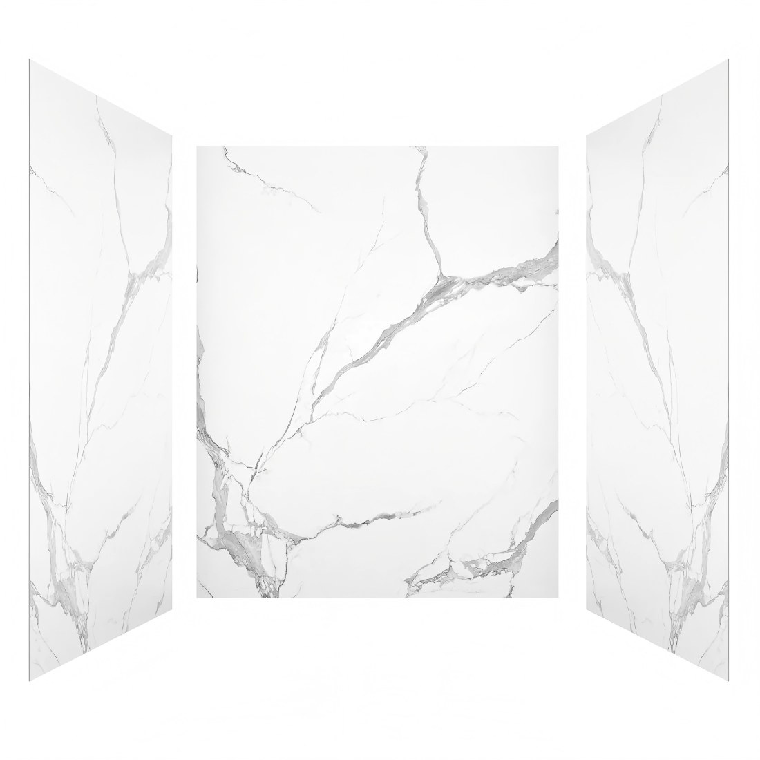3-Piece Marble White Shower Wall Panel Surround Kit